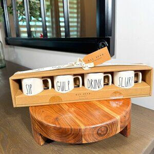 Rae Dunn Espresso Mug Set (4) — SIP • GULP • DRINK • SLURP  (NIB)